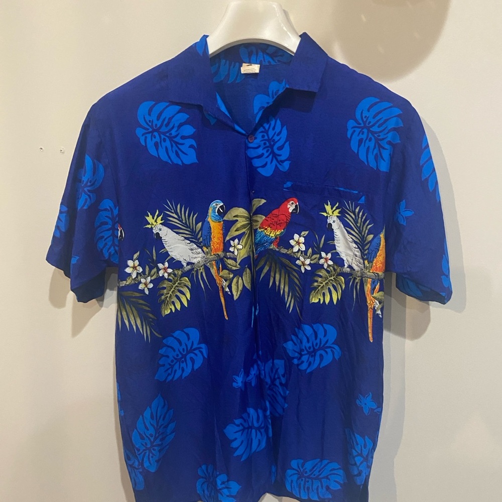 Tropical Blue Parrot Print Men's Casual Shirt